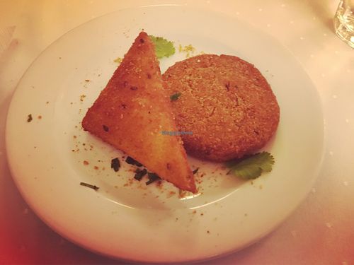 Breaded cheese and a oat fritter.  at Napfényes Restaurant & Confectionery in Budapest
