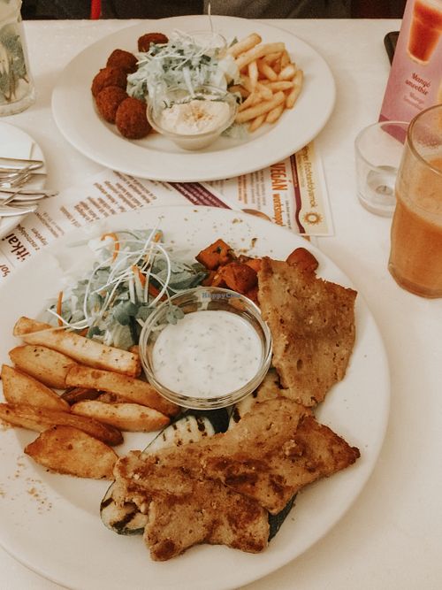 Two vegan platters at Napfényes Restaurant & Confectionery in Budapest