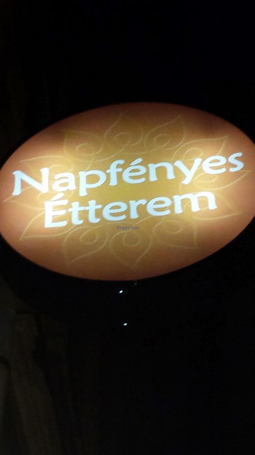 Napfenyes Etterem sign.  Remember it's in a basement/cellar.  at Napfényes Restaurant & Confectionery in Budapest