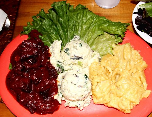 Beans, mashed potatoes and mac´n´cheese.  at Souley Vegan in Oakland