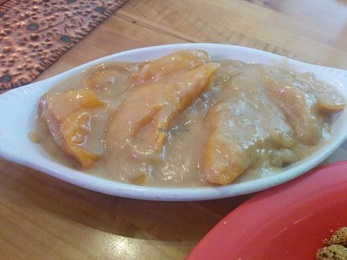 Delicious peach cobbler at Souley Vegan in Oakland