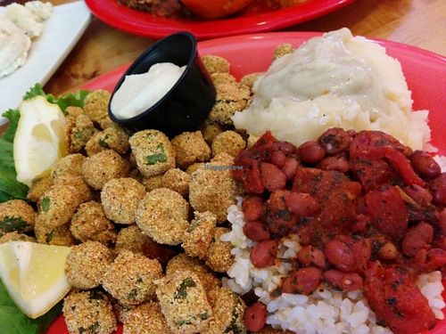 Half of sampler platter at Souley Vegan in Oakland