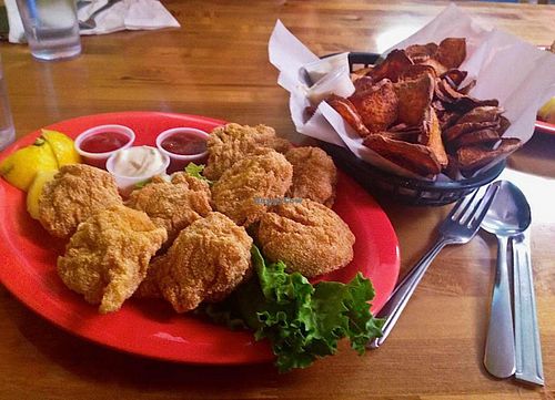 Souther Fried Tofu Minis with Sweet Potato Fries at Souley Vegan in Oakland