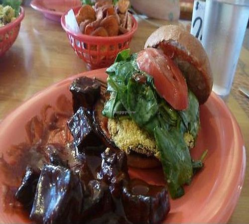 Portabella steak burger and BBQ tofu at Souley Vegan in Oakland