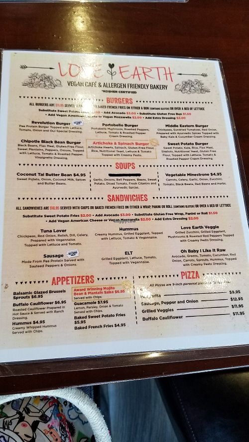 Menu at Love Earth in Staten Island