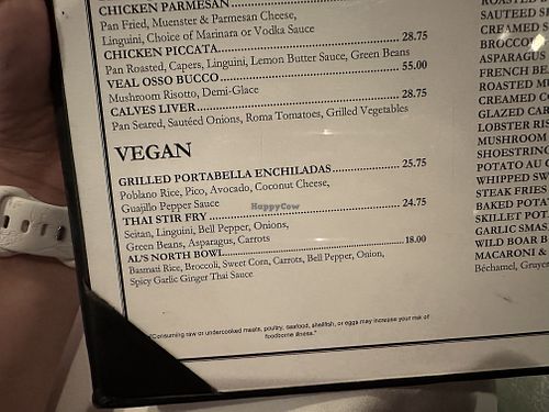Vegan menu  at Al Biernat's - North in Dallas