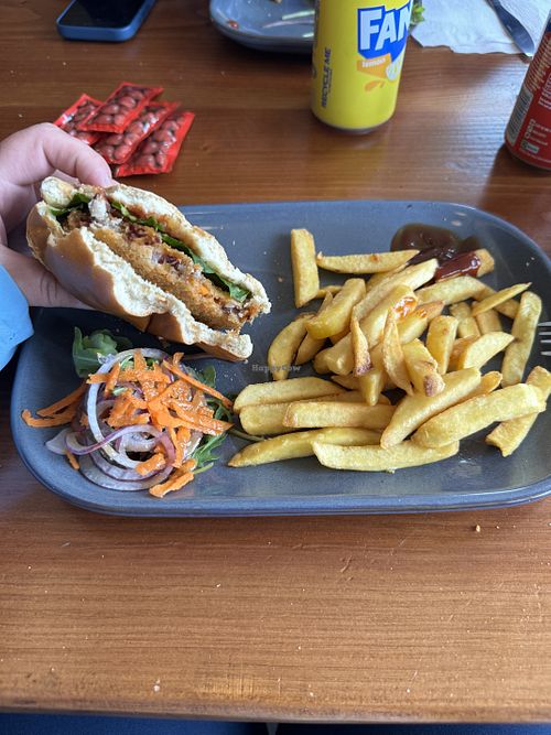 Spicy bean burger   at Glencoe Mountain Resort in Ballachulish