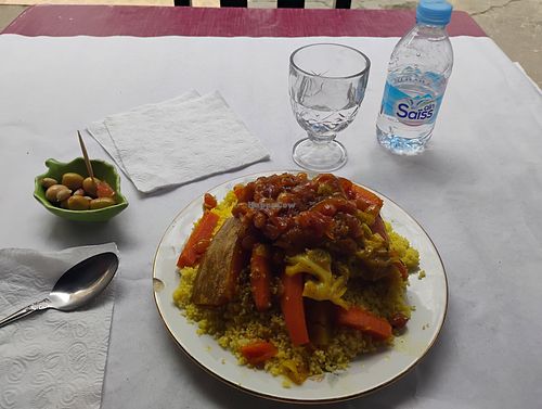 Vegan couscous with free olives at Restaurant Culturel Andalussi in Asilah