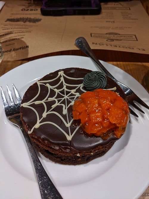 Vegan brownie desert at Orzo in Warsaw