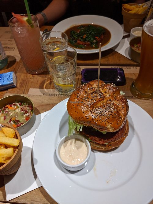 Vegan Orzo burger and Nature (vegan) steak at Orzo in Warsaw