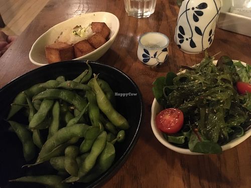Agedashi tofu, edamame, seaweed salad at Café Japonais in Bordeaux