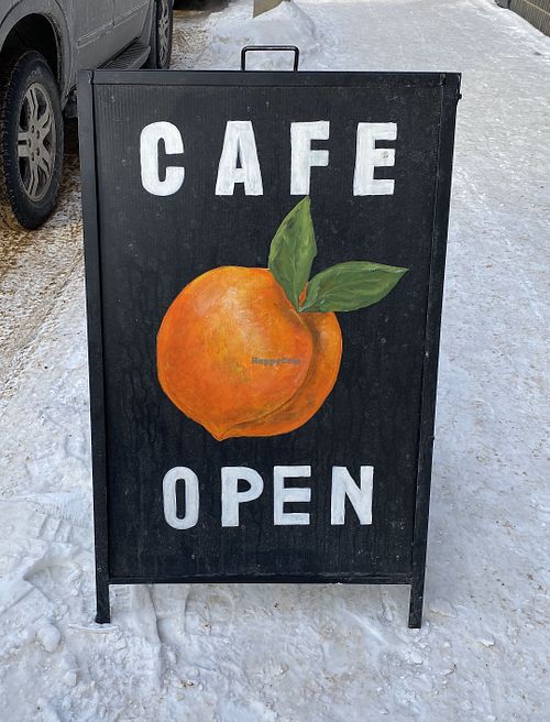 Look for the street sign   at Pêche Cafe in Edmonton