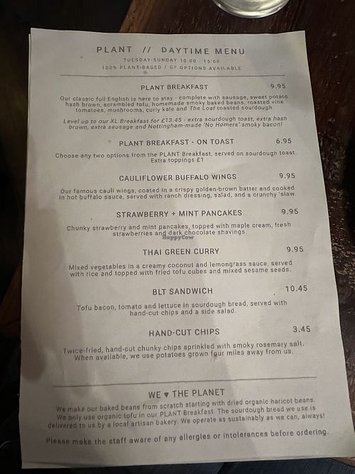 Menu   at Plant Bar  in Derby