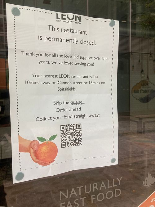 Closed forever at LEON - Fenchurch St in London