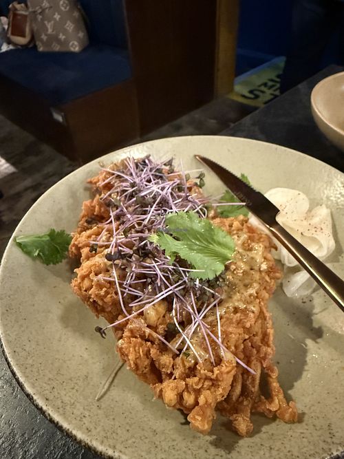 Fried “chikin” from mushrooms  at BaganHood 蔬食餐酒館 in Taipei