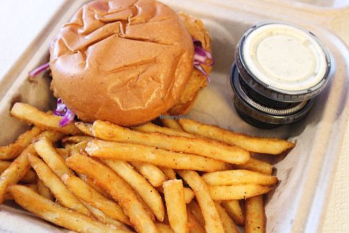 Vegan fried chicken sandwich  at The Saloon Ventura in Ventura