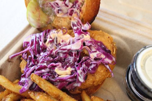 Vegan fried chicken sandwich  at The Saloon Ventura in Ventura