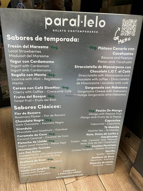 A more up to date 2024 menu with 🌱 clearly marked. Totally recommend banana with peanuts and coconut caramel 😌  at Parallelo in Barcelona