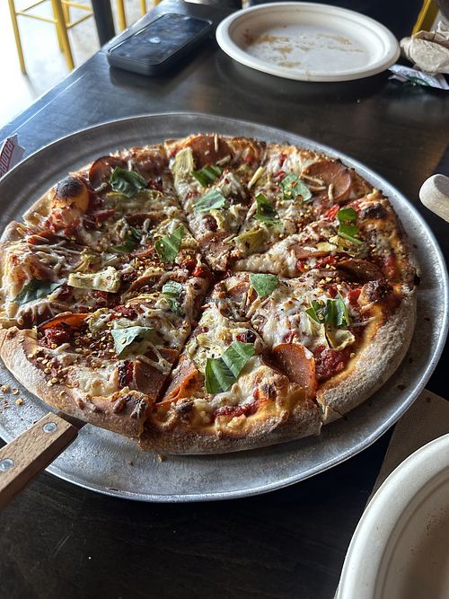 Grateful vegan add veggie pepperoni   at Asheville Brewing Company in Asheville