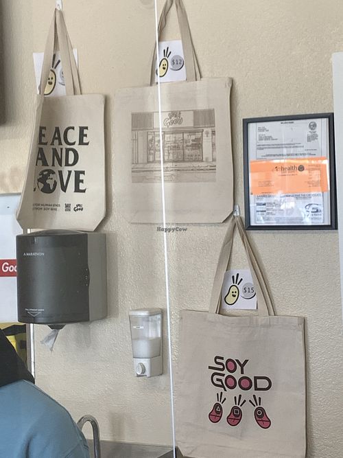 Soy food tote bags for sale  at Soy Good in Garden Grove