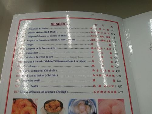 Desserts menu with prices at Tricotin in Paris