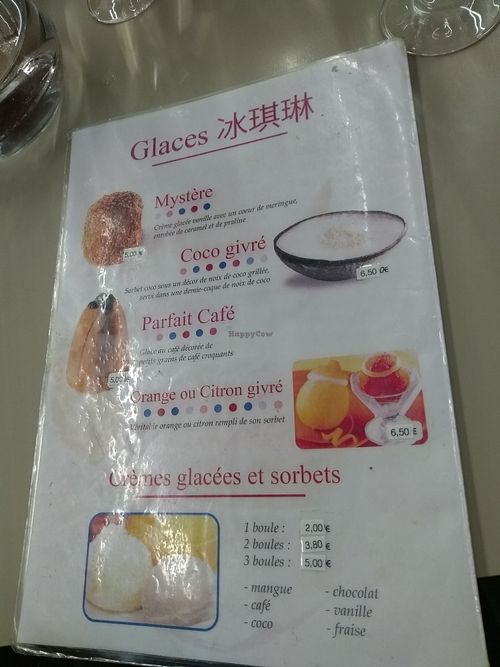 Desserts menu at Tricotin in Paris