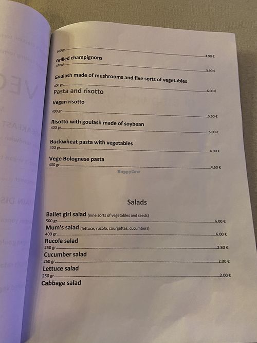 Vegan menu  at Mayka in Podgorica