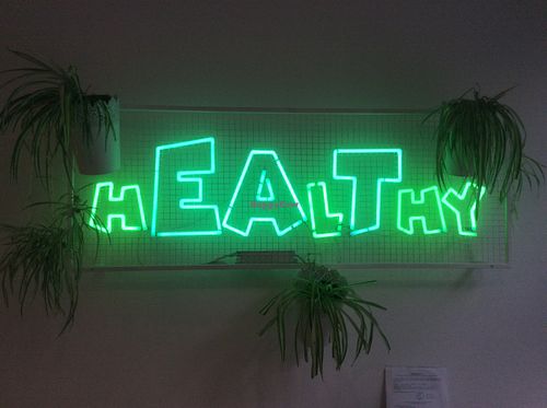 The neon sign! at Eat Healthy in Belgrade