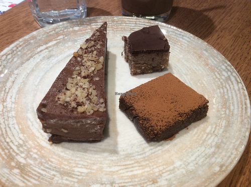 Three cakes including the wonderful salted caramel square at Eat Healthy in Belgrade