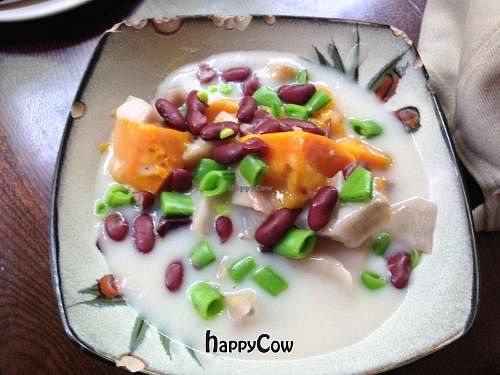 Dessert - pumpkin, purple yam, and turnip in coconut milk.  at TiānLóng Bǎo Yán in Xian