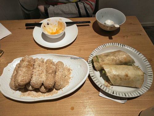 Pumpkin oat sticks & burrito. at Duǒ Duǒ Kāi 朵朵开素食 - Houzaimen in Jinan
