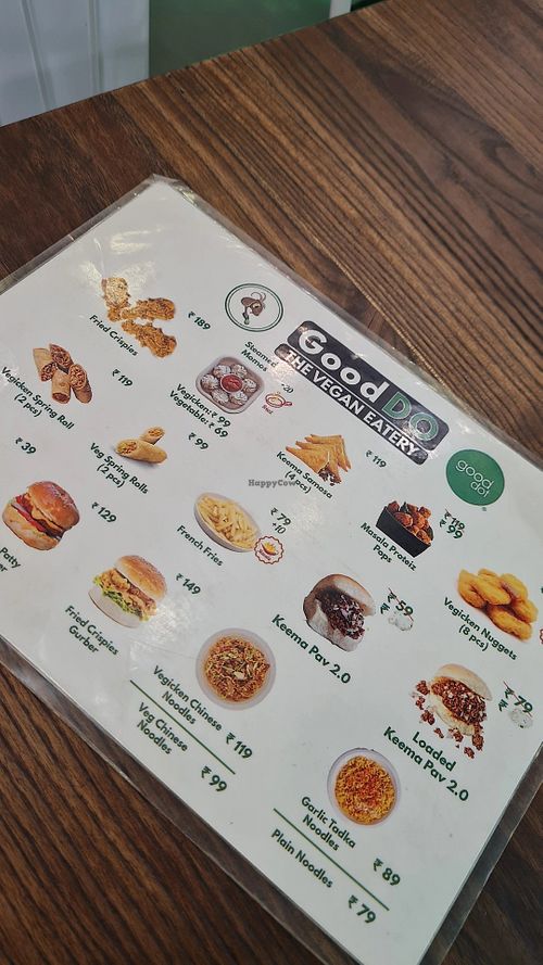 One side of the all vegan menu at GoodDO - Bandra West in Mumbai