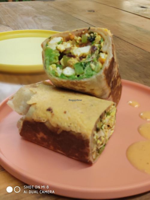 Tofu borito ( with avocado, coreander, sprouts, celery and more stuff...)  at Veggie 2 Go in Cancun