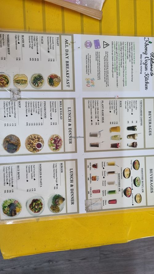 Menu as of May 2024 at Khong Vegan Restaurant  in Da Nang