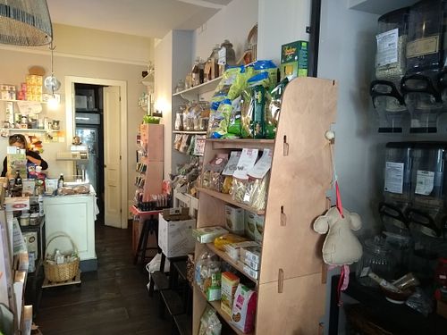 The right wall at ToBio Vegan Shop in Naples