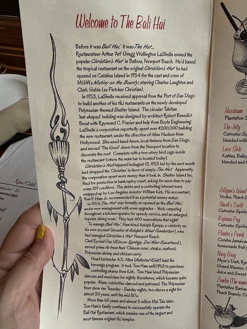 History   at Bali Hai Restaurant in San Diego