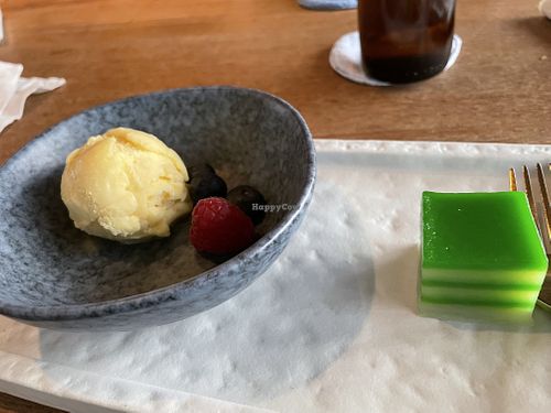 Vegan dessert - passion fruit sorbet and Indonesian dessert at Potato Head in Hong Kong Island