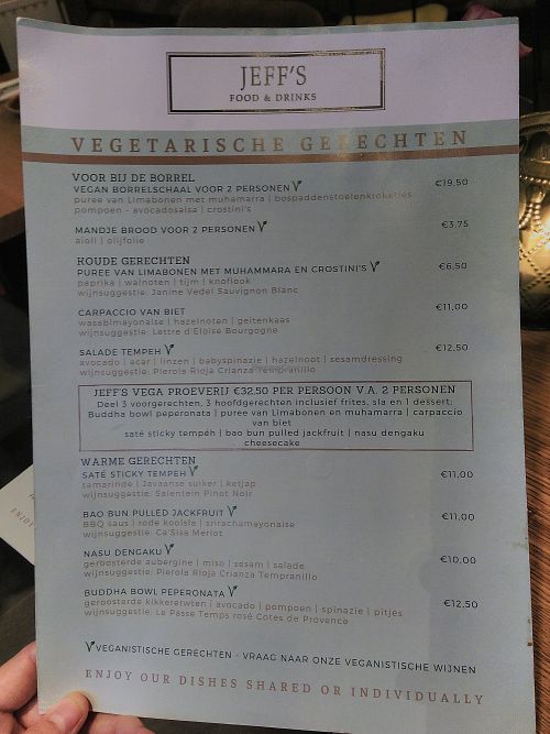 Menu october 2019 at Jeff's in Amersfoort