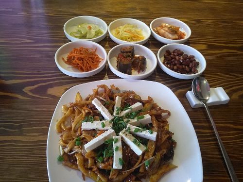 Yummi starters with veg. Udon at Kaya Korean in Dushanbe