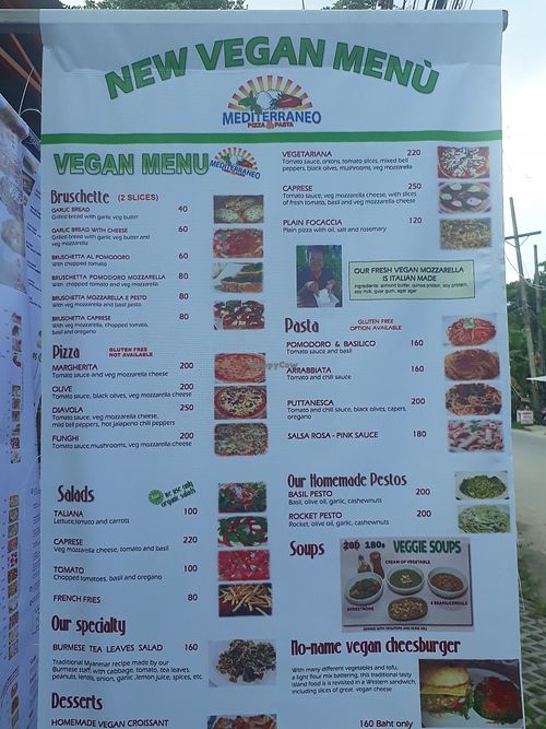 Vegan menu at Mediterraneo Pizza & Pasta in Koh Phangan