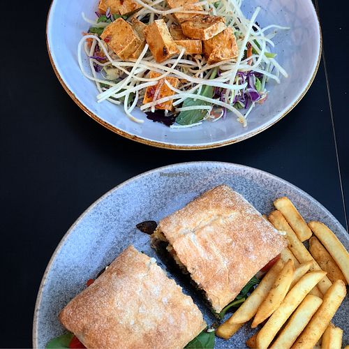 Tofu salad and loaded veggie ciabatta (both vegan) at The Coffee Club - Northlands in Christchurch