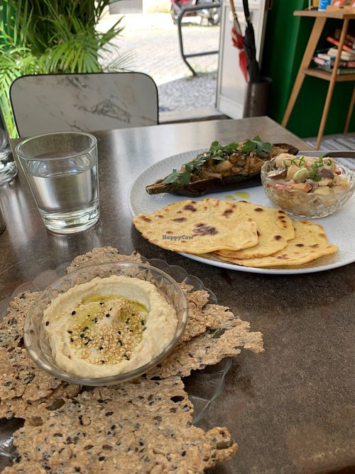 Hummus and jackfruit main dish of the day   at Tiffin Cafe in Lisbon