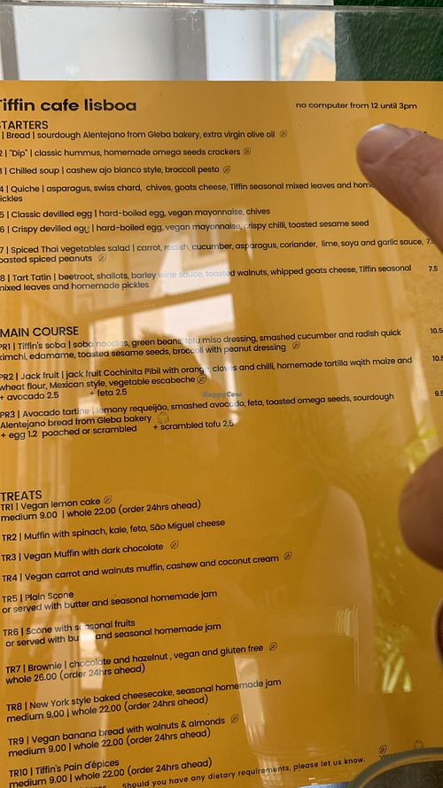 The menu! No laptop during lunch time, that’s great!!  at Tiffin Cafe in Lisbon