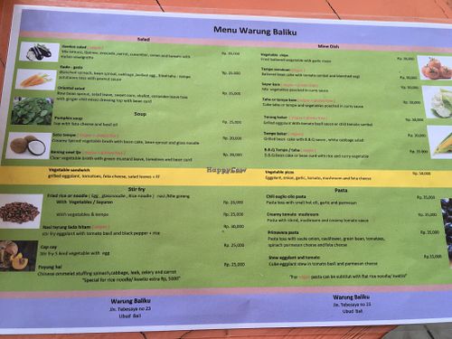 Vegetarian Menu at Baliku in Ubud