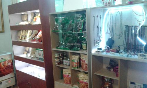 Tiny store consisting of buddhist merchandise and some edibles at Hong Shan Vegetarian - Saint Love in Guangzhou