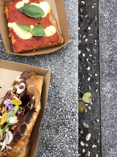 slovanka focaccia  and hot dog at Kucha Deli in Ljubljana