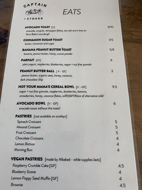 Menu at Captain + Stoker in Monterey