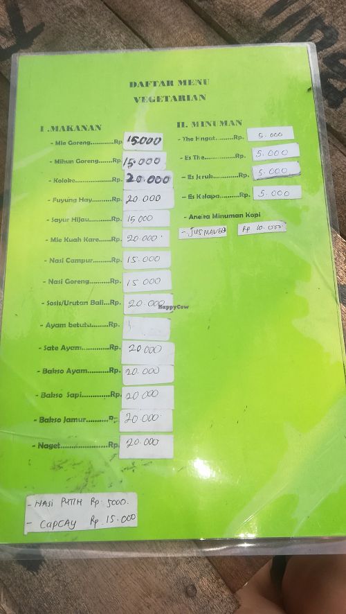 Menu at Warung Vegetarian in 