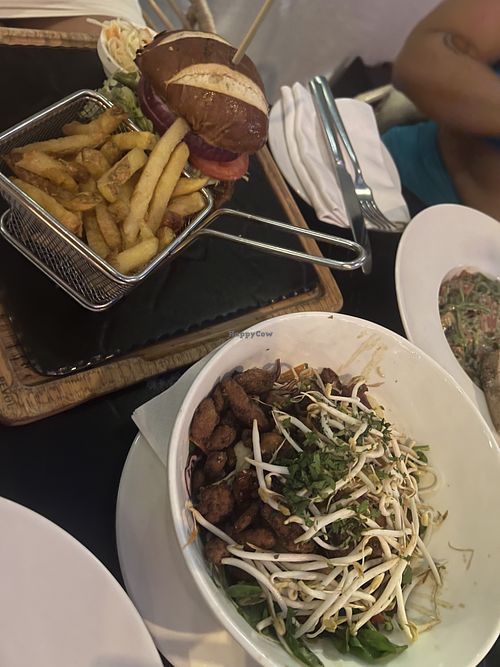 Burger and beef salad  at La Sala in Marbella