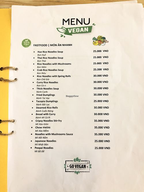 March 2020 English menu at Hoan Hy in Qui Nhon